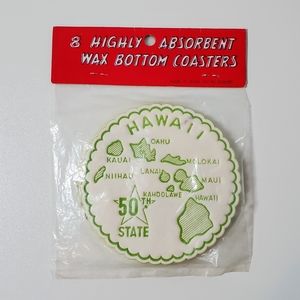 Vintage Souvenir Hawaii 50th State Wax Bottom Coasters Set of 8